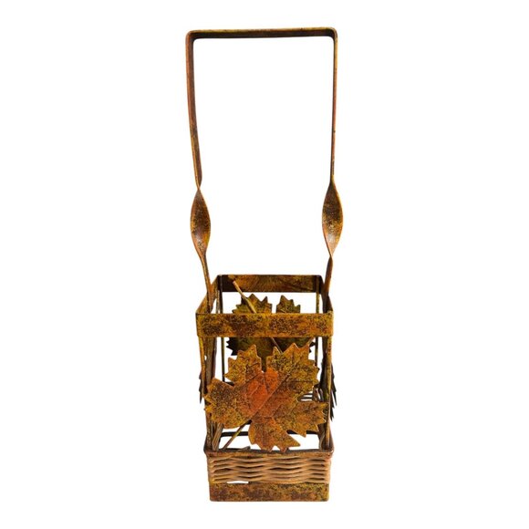 Early 2000s Rustic Metal and Wicker Leaf Basket with Handle – Autumn Decor - Picture 1 of 3